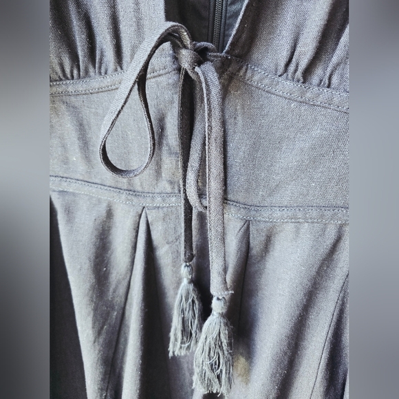 House Of Harlow 1960 Black Dress Puff Sleeve Flared Skirt Linen Size 4 S - Picture 12 of 12